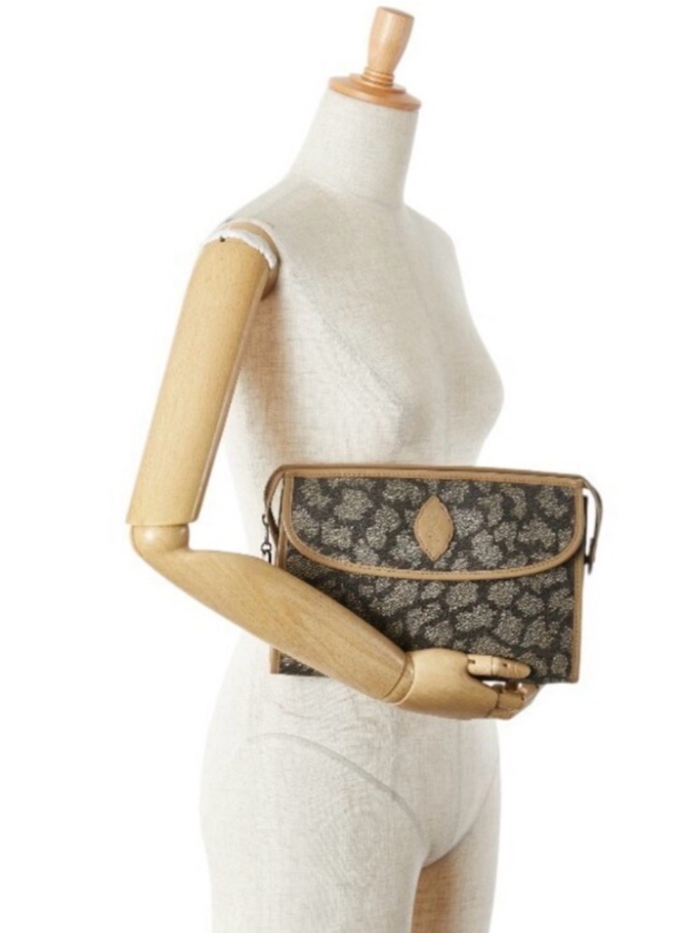 Yves Saint Laurent Vintage Brown & Tan Monogram Clutch COA EUC